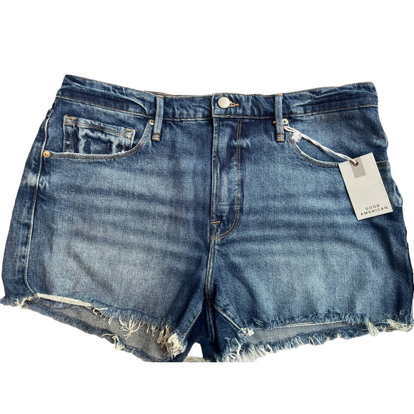 Good American GOOD '90S SHORT | Sz 15 = 34 | Cut-off Jean Shorts Indigo156 | NWT - Picture 4 of 10